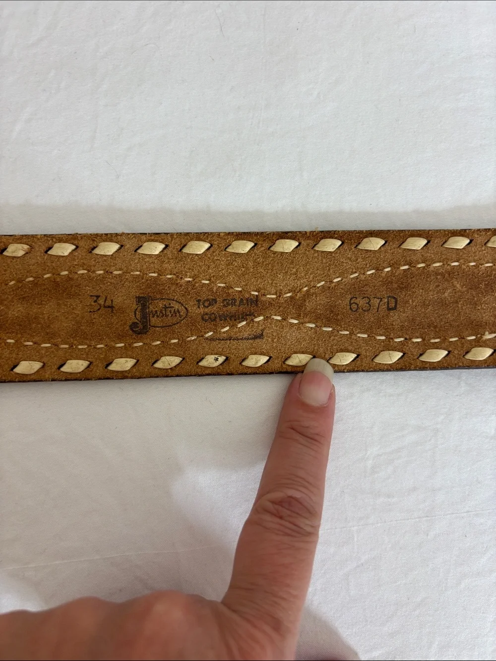 Justin Hand Tooled Western Belt Size 34 #637D with vintage replacement buckle